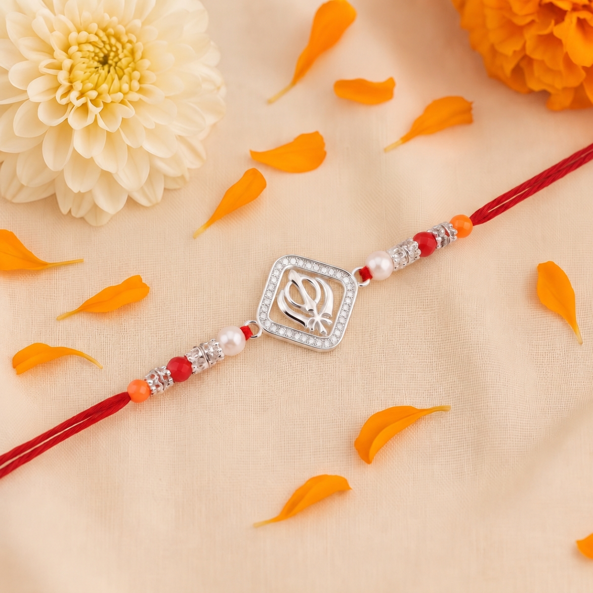 925 Sterling Silver Rakhi Lotus Symbol Design